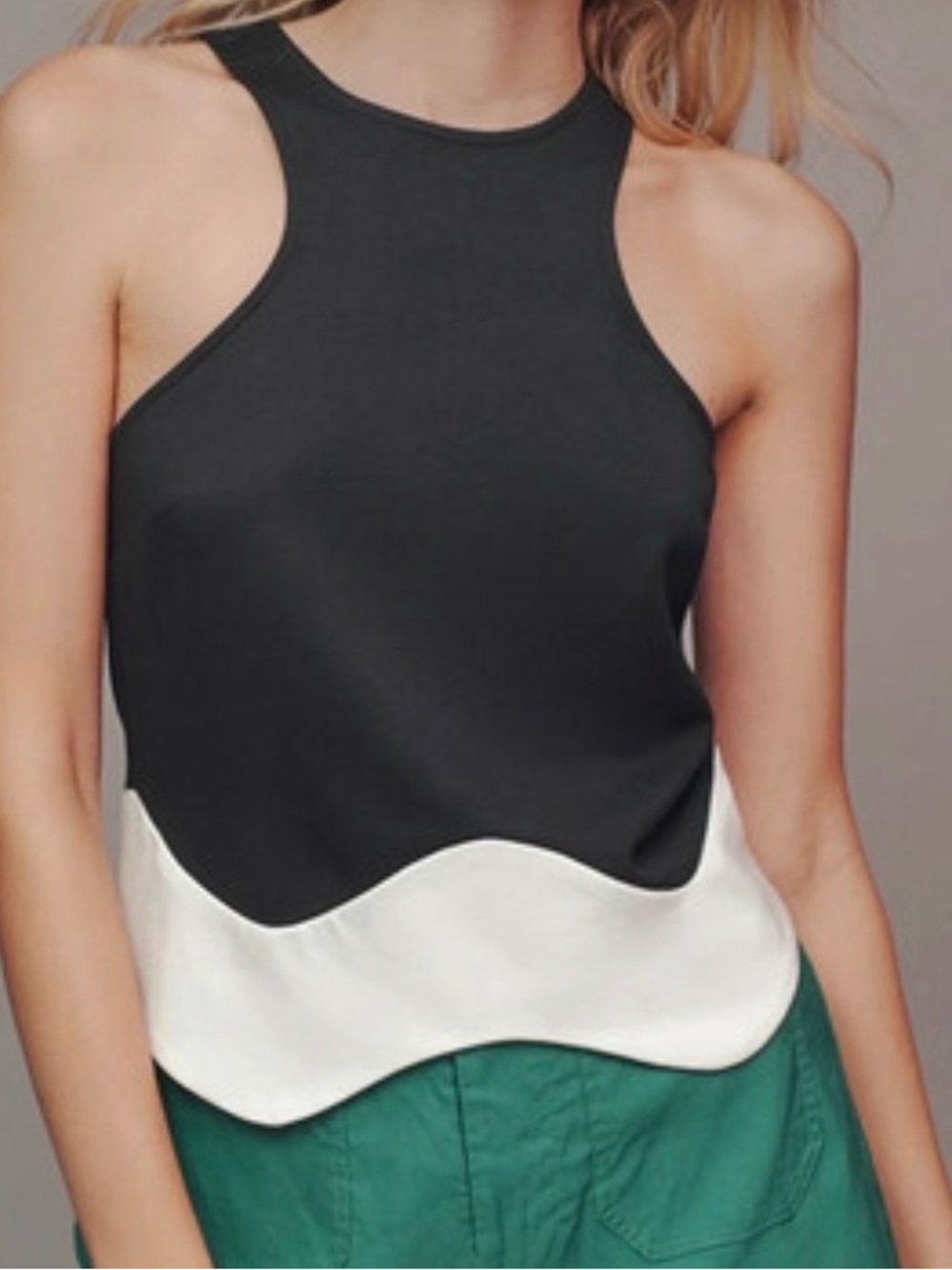 Sunday in Brooklyn Black Tank Top with White Wave Hem